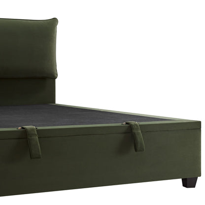 Kricia Upholstered Bed with Storage with Pillow Headboard, Moss Green Velvet