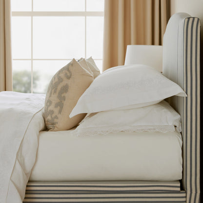 Chilworth Upholstered Ottoman Bed with Storage, Blue Stripe Linen Blend