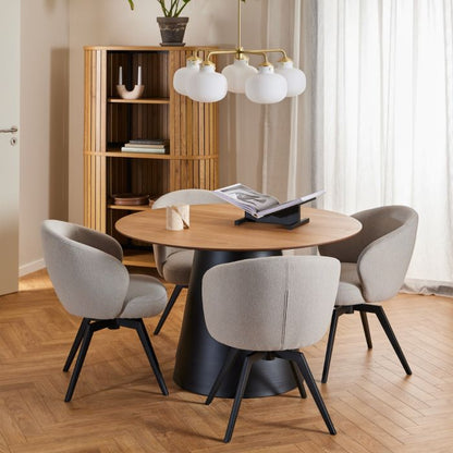 Soli Round Dining Table in Oak/Black 120x75cm with 4 Darlene Chairs in Beige