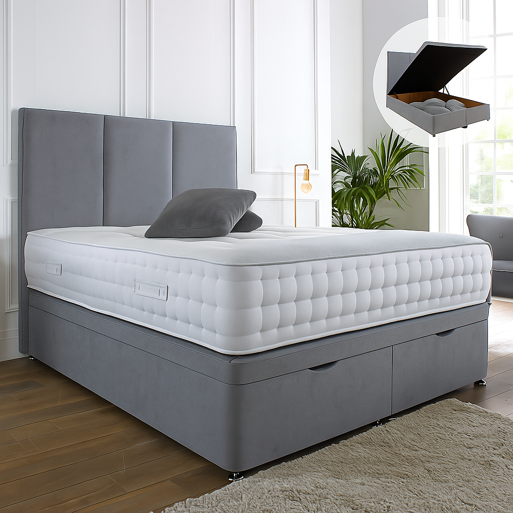 Cambridge Ottoman End Lift Storage Divan Bed - With Headboard