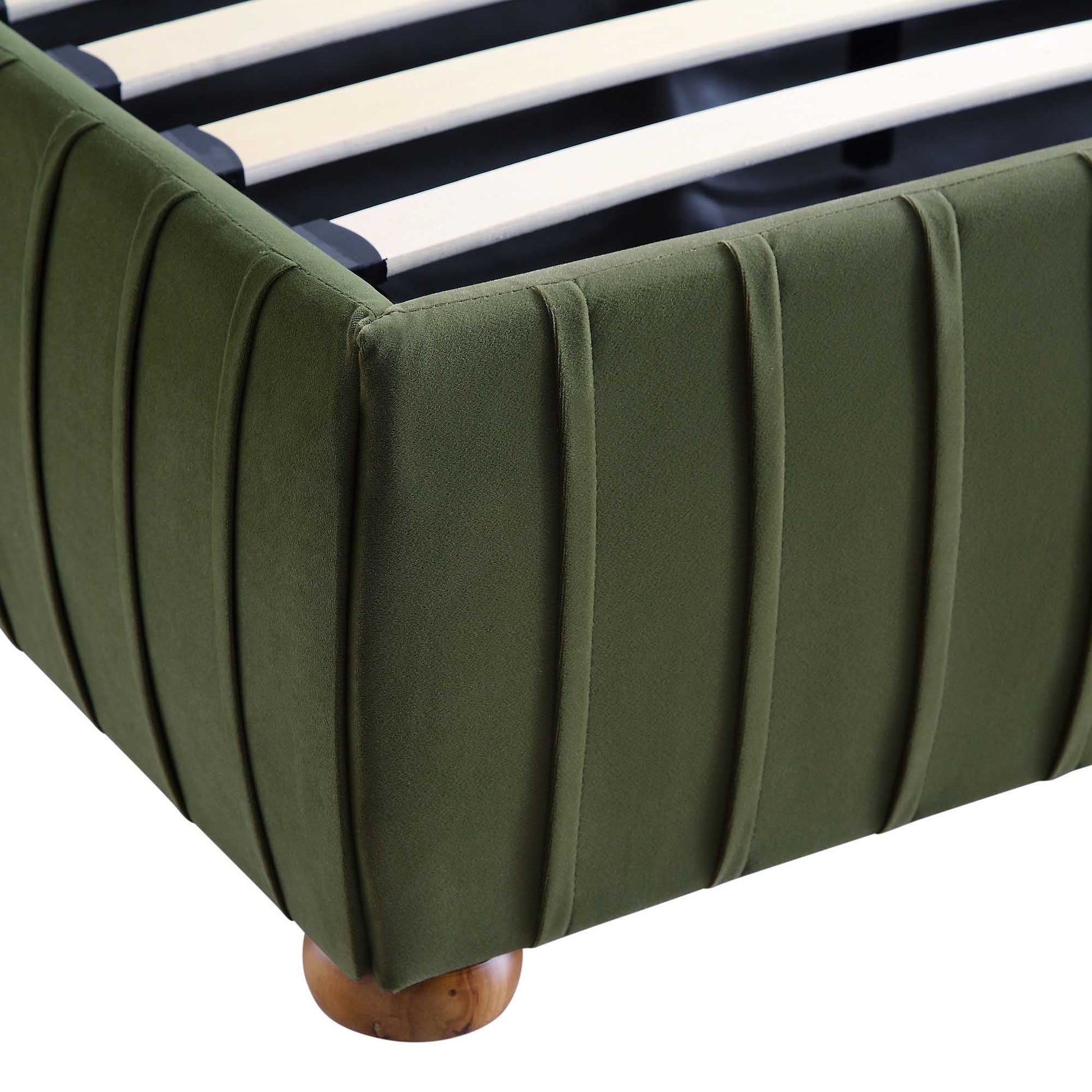 Helia Pleated Ottoman Bed with Storage, Moss Green Velvet