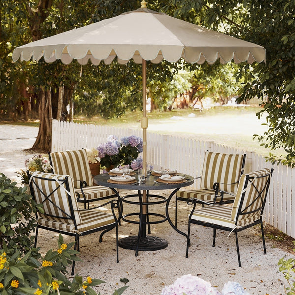 Haymes Indoor and Outdoor Metal 4-Seater Round Dining Set, Khaki Stripe