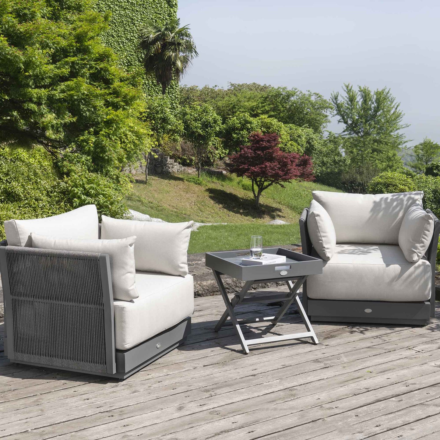 Pedra Rope and Aluminium Outdoor Bistro Set, Grey