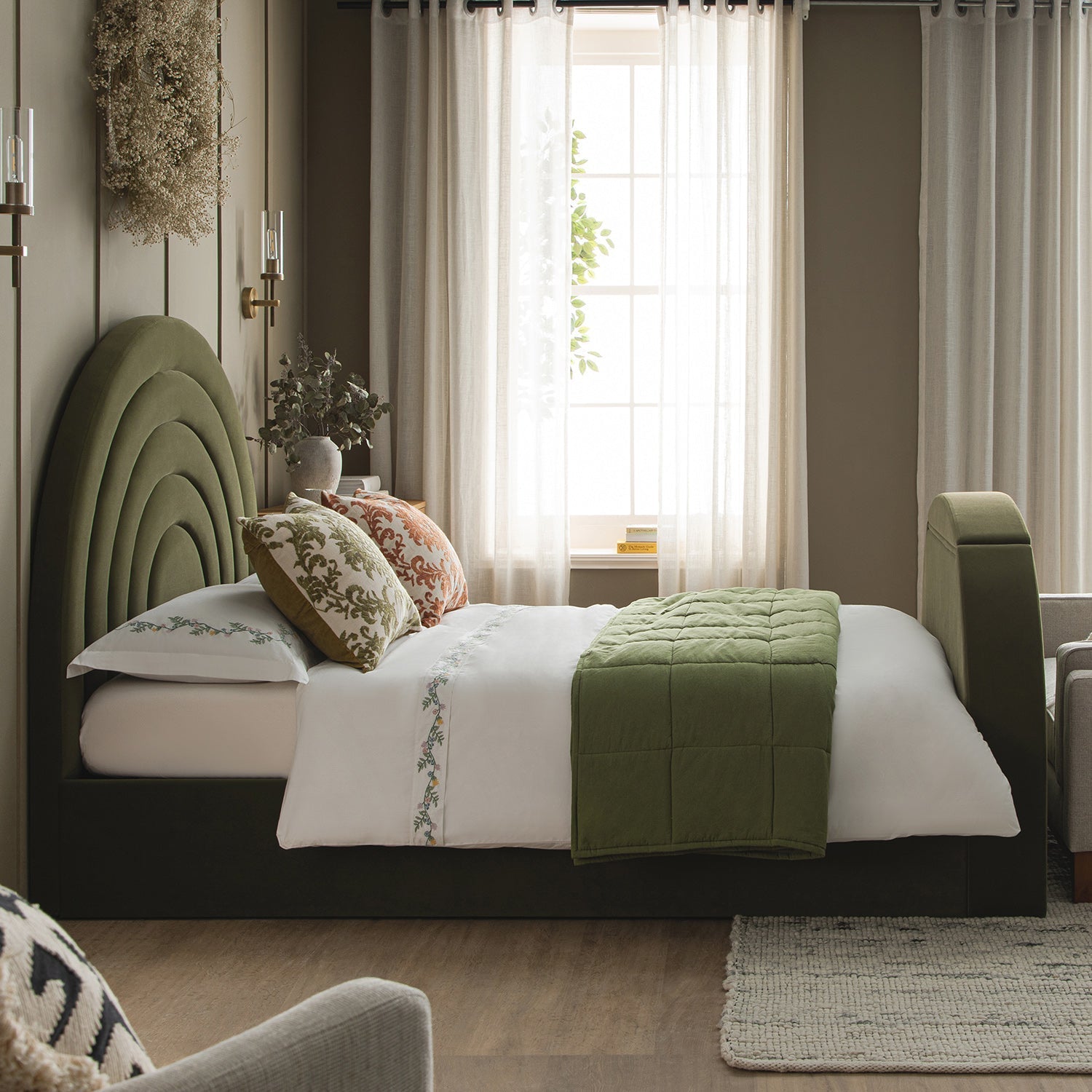 Archer Moss Green Velvet TV Bed with Ottoman Storage