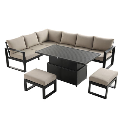 Albany Aluminium Large Corner Casual Garden Dining Set with Rising Table, Taupe