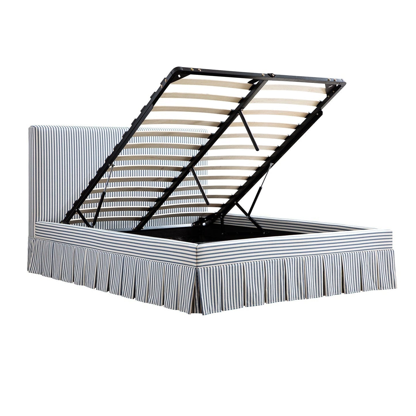 Egerton Box-Pleat Ottoman Bed with Storage, Blue Striped Linen