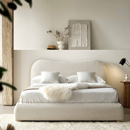 Egerie Curved Headboard Beige Boucle Ottoman Bed with Storage