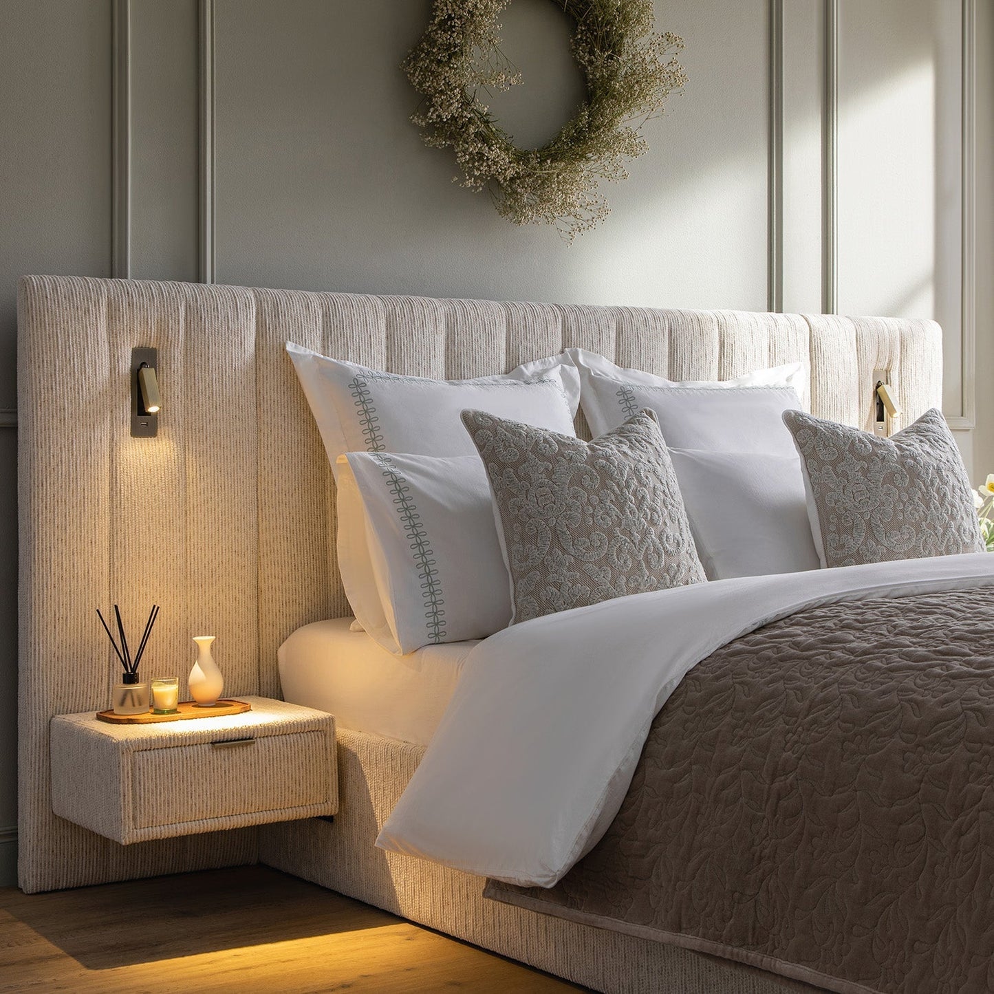 Tremezzo Oversized Ottoman Bed with Storage, Beige Textured Fabric