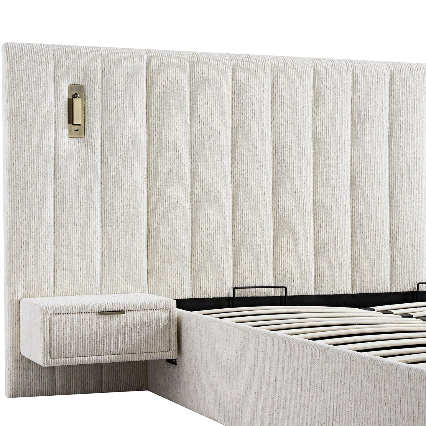 Tremezzo Oversized Ottoman Bed with Storage, Beige Textured Fabric