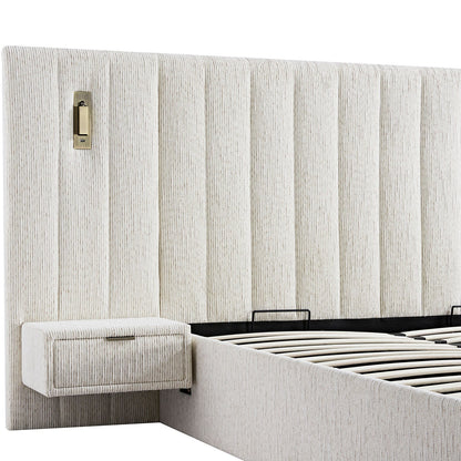Tremezzo Oversized Ottoman Bed with Storage, Beige Textured Fabric