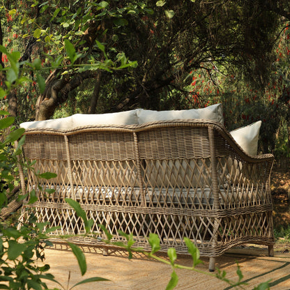 Willowbrook Lattice Weave Rattan 5-Seater Outdoor Sofa Set with Rising Table, Natural
