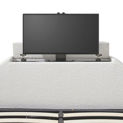 Archer White Boucle TV Bed with Ottoman Storage