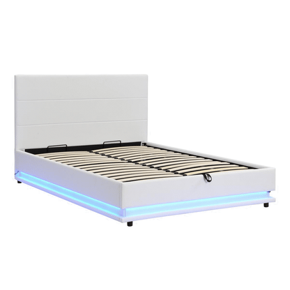 Buxton Faux Leather End Opening Ottoman Bed with Storage Frame with Muti-colour LED Light Strip (White PU)