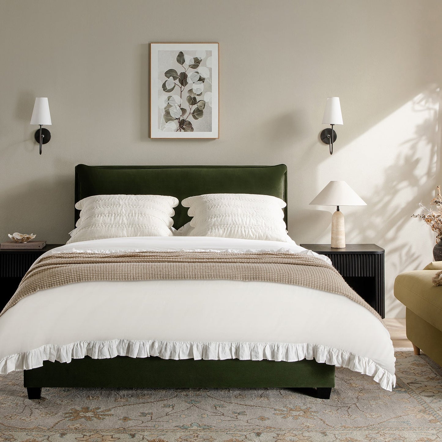 Kricia Upholstered Bed with Storage with Pillow Headboard, Moss Green Velvet