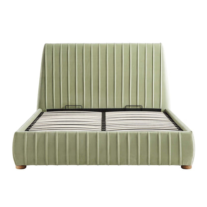 Helia Pleated Ottoman Bed with Storage, Lichen Velvet
