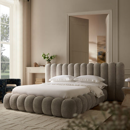 Sebastian Grand Bed with Storage, Stone Teddy Bouclé