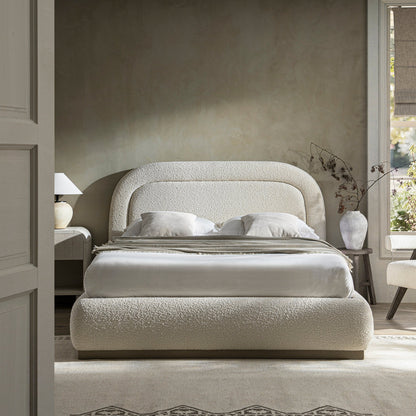 Luella Upholstered Wooden Plinth Base Bed with Storage, Ecru Boucle