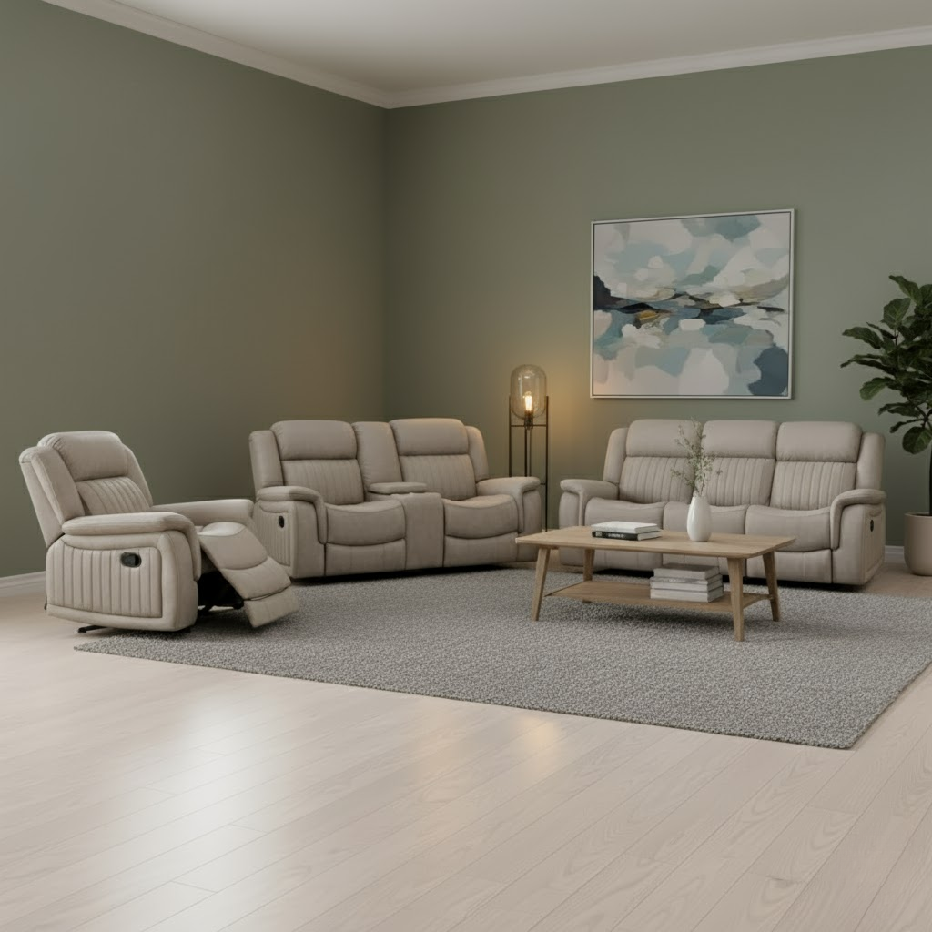 Eleanor Reclining Sofa in Stone – Manual or Power Options Available