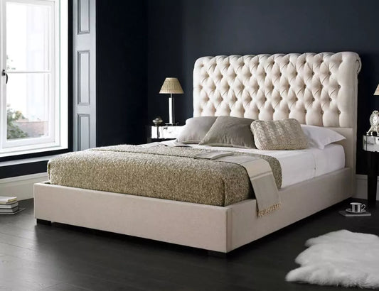 Chesterfield Chenille Cream Sleigh Bed