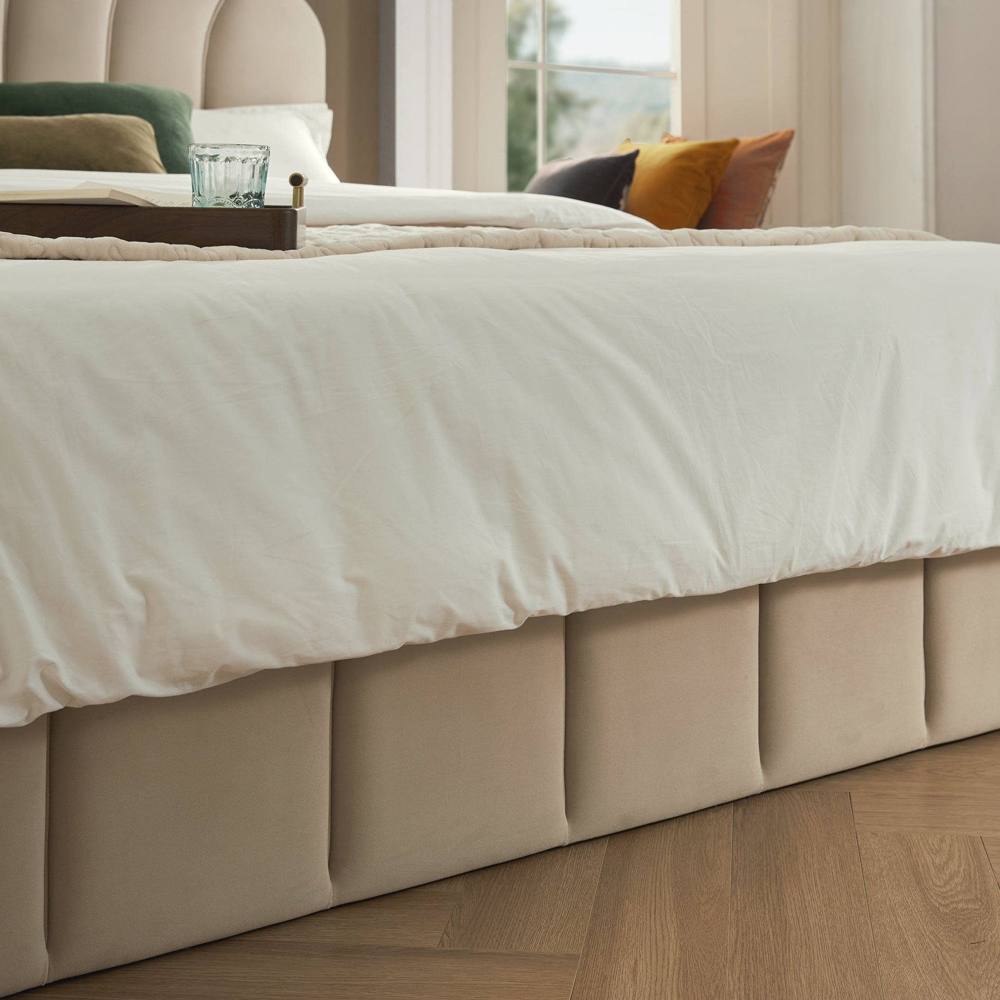 Hana Ottoman Bed with Storage, Warm Stone Velvet