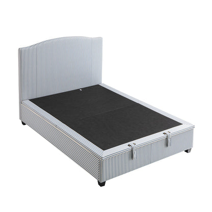 Chilworth Upholstered Ottoman Bed with Storage, Blue Stripe Linen Blend