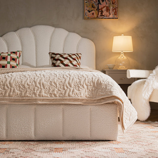 Hana Ottoman Bed with Storage, Ecru Boucle