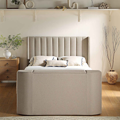 Wilton Warm Stone Fabric TV Bed with Ottoman Storage