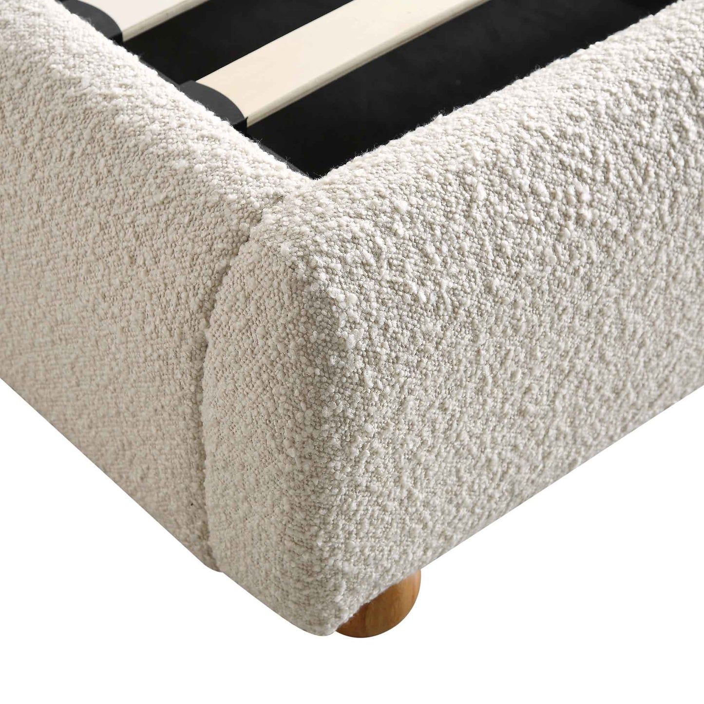 Egerie Curved Headboard Beige Boucle Ottoman Bed with Storage