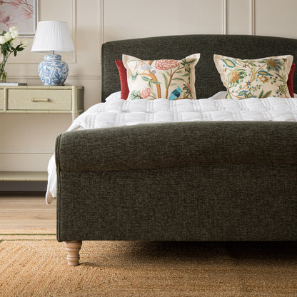 Porchester Ottoman Bed with Storage, Sleigh, Forest Green Chenille