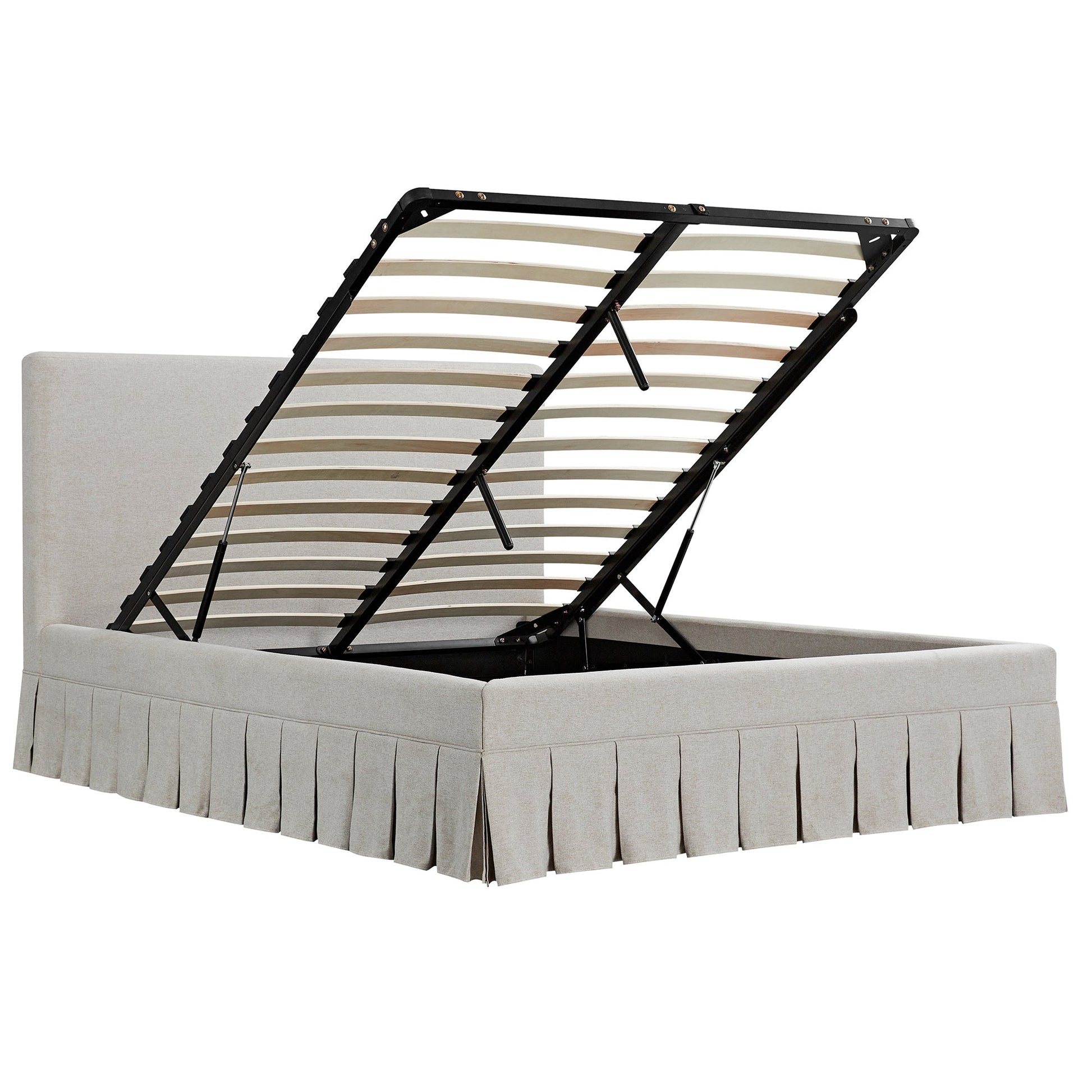 Egerton Box-Pleat Ottoman Bed with Storage, Oatmeal Brushed Fabric