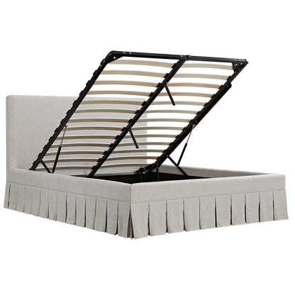Egerton Box-Pleat Ottoman Bed with Storage, Oatmeal Brushed Fabric
