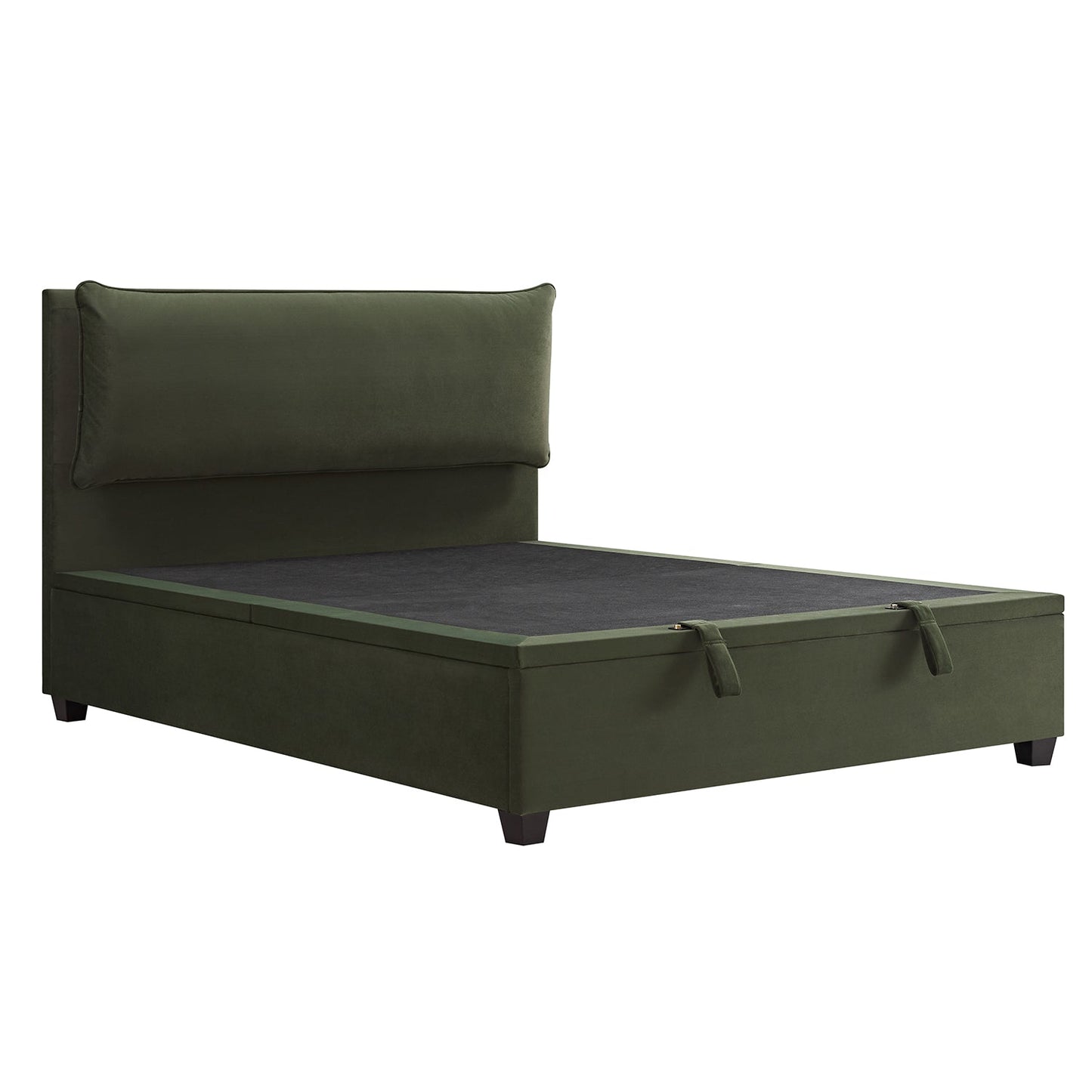Kricia Upholstered Bed with Storage with Pillow Headboard, Moss Green Velvet