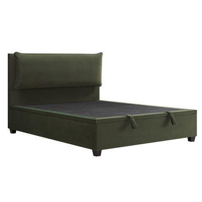 Kricia Upholstered Bed with Storage with Pillow Headboard, Moss Green Velvet