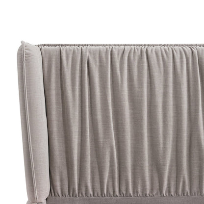 Astrid Ruched Wingback Bed, Oatmeal Chenille