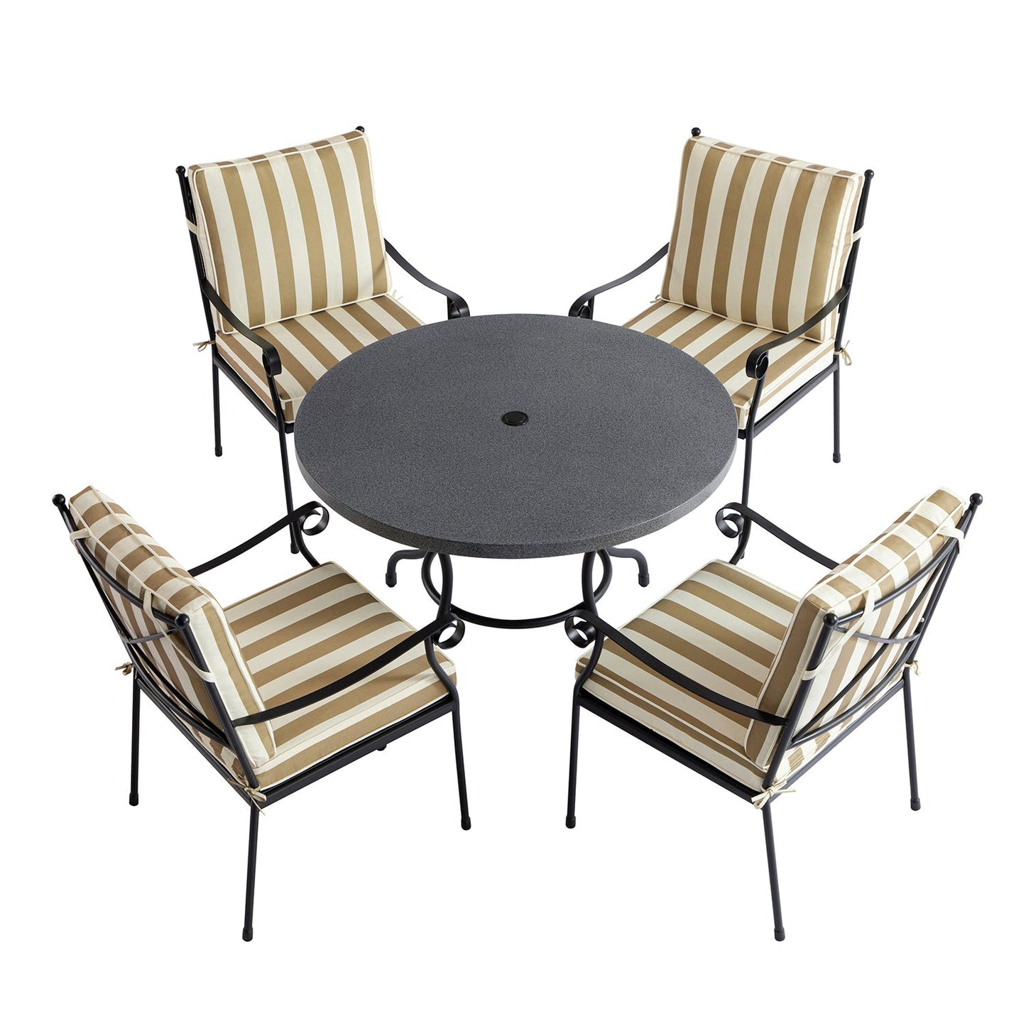 Haymes Indoor and Outdoor Metal 4-Seater Round Dining Set, Khaki Stripe