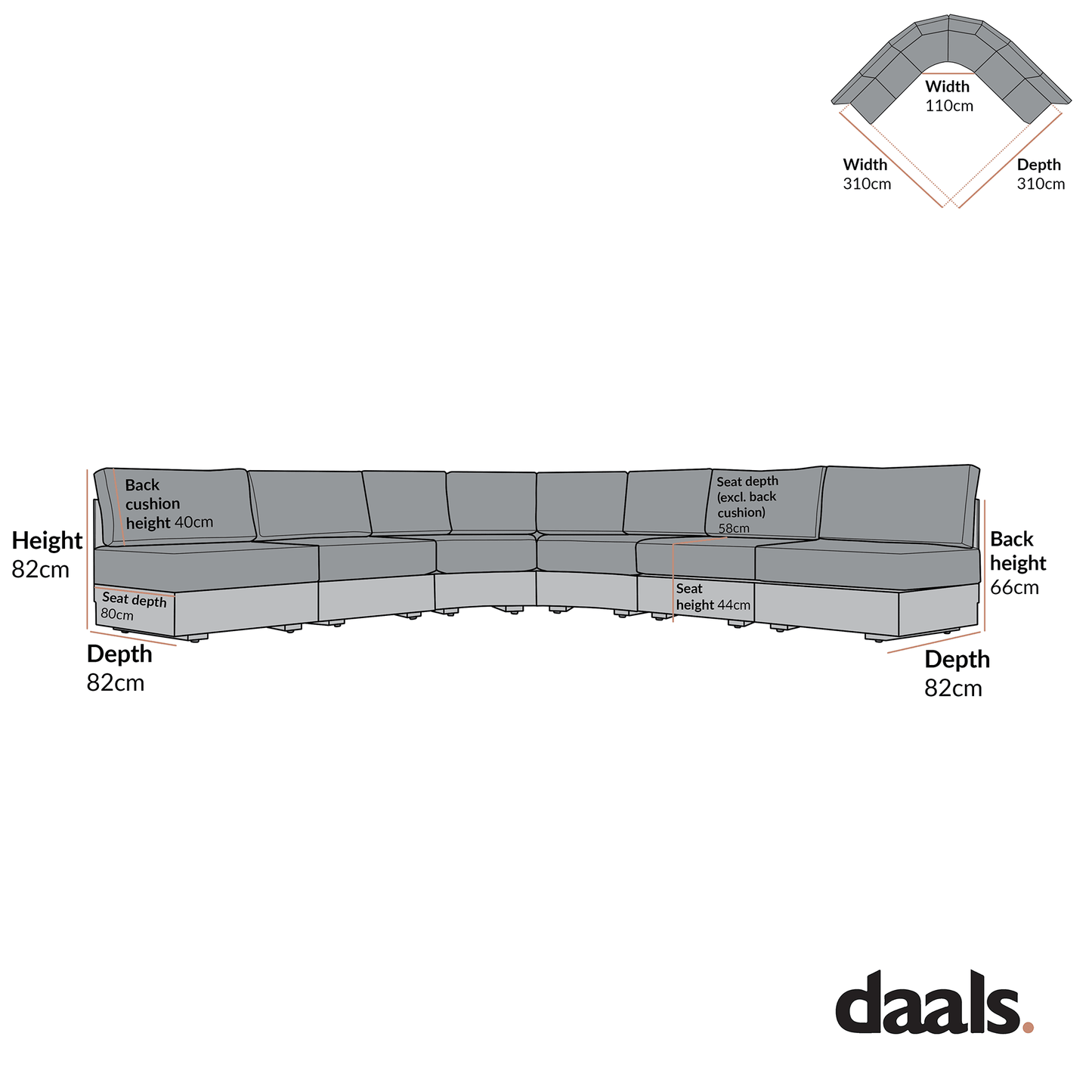 Jardin Aluminium Outdoor Modular 6-Piece Curved Corner Sofa Set, Natural