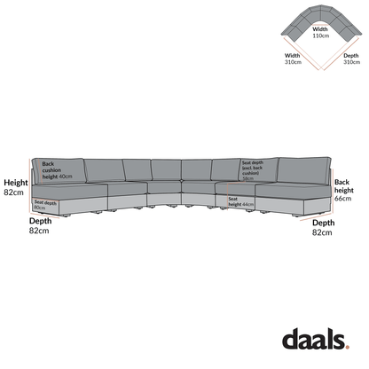 Jardin Aluminium Outdoor Modular 6-Piece Curved Corner Sofa Set, Natural