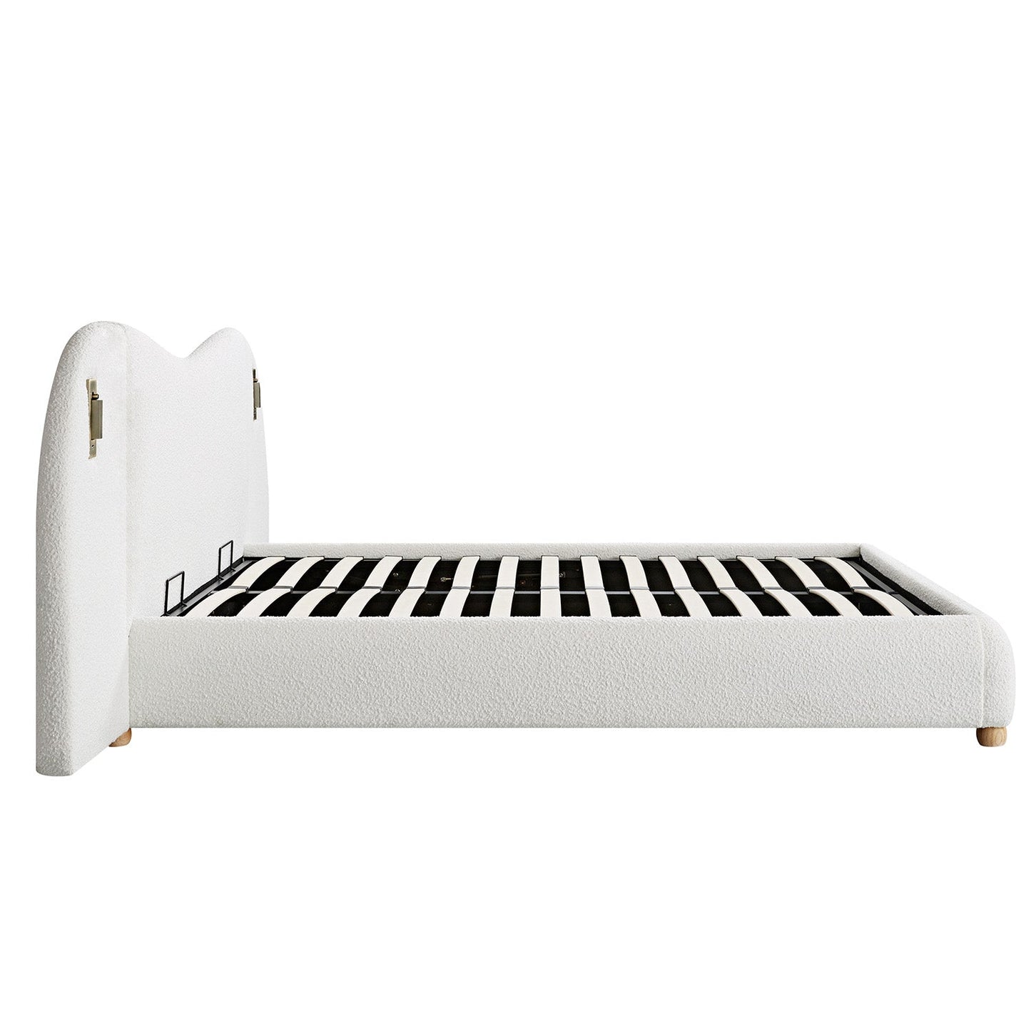 Egerie Extended Headboard Ottoman Bed with Storage, Beige Boucle