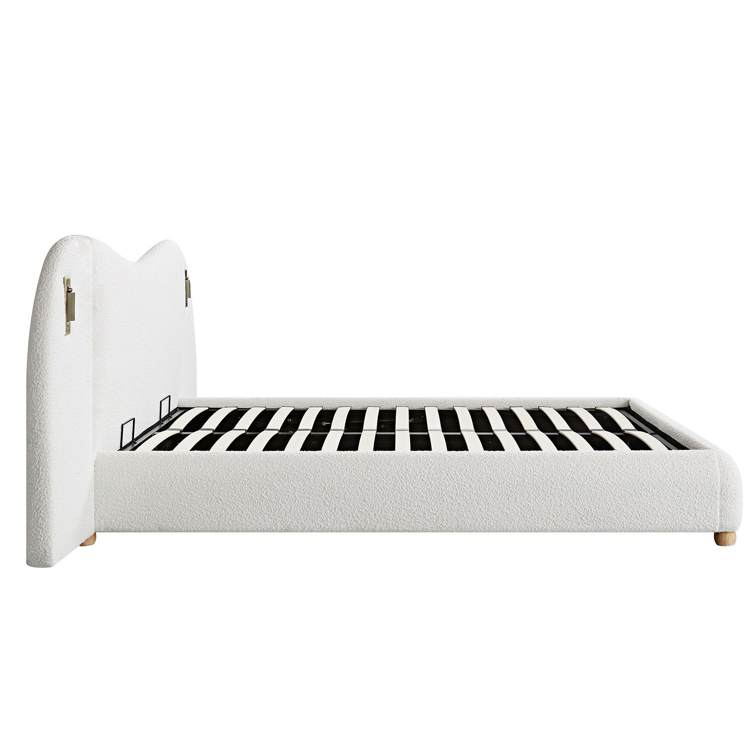 Egerie Extended Headboard Ottoman Bed with Storage, Beige Boucle