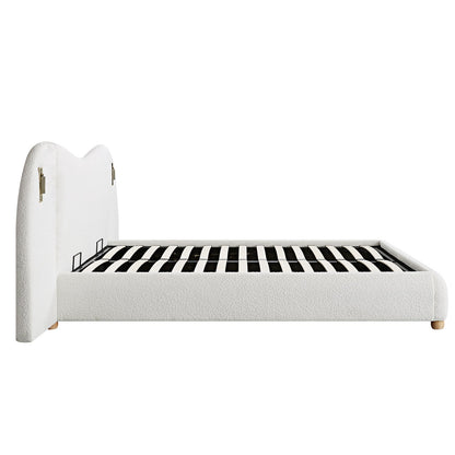 Egerie Extended Headboard Ottoman Bed with Storage, Beige Boucle