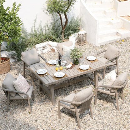 Manresa Rope 6-Seater Rectangular Garden Dining Set, Taupe and Beige