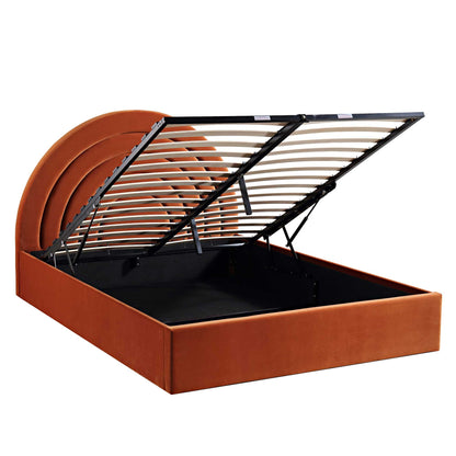 Archer Rust Velvet Ottoman Bed with Storage