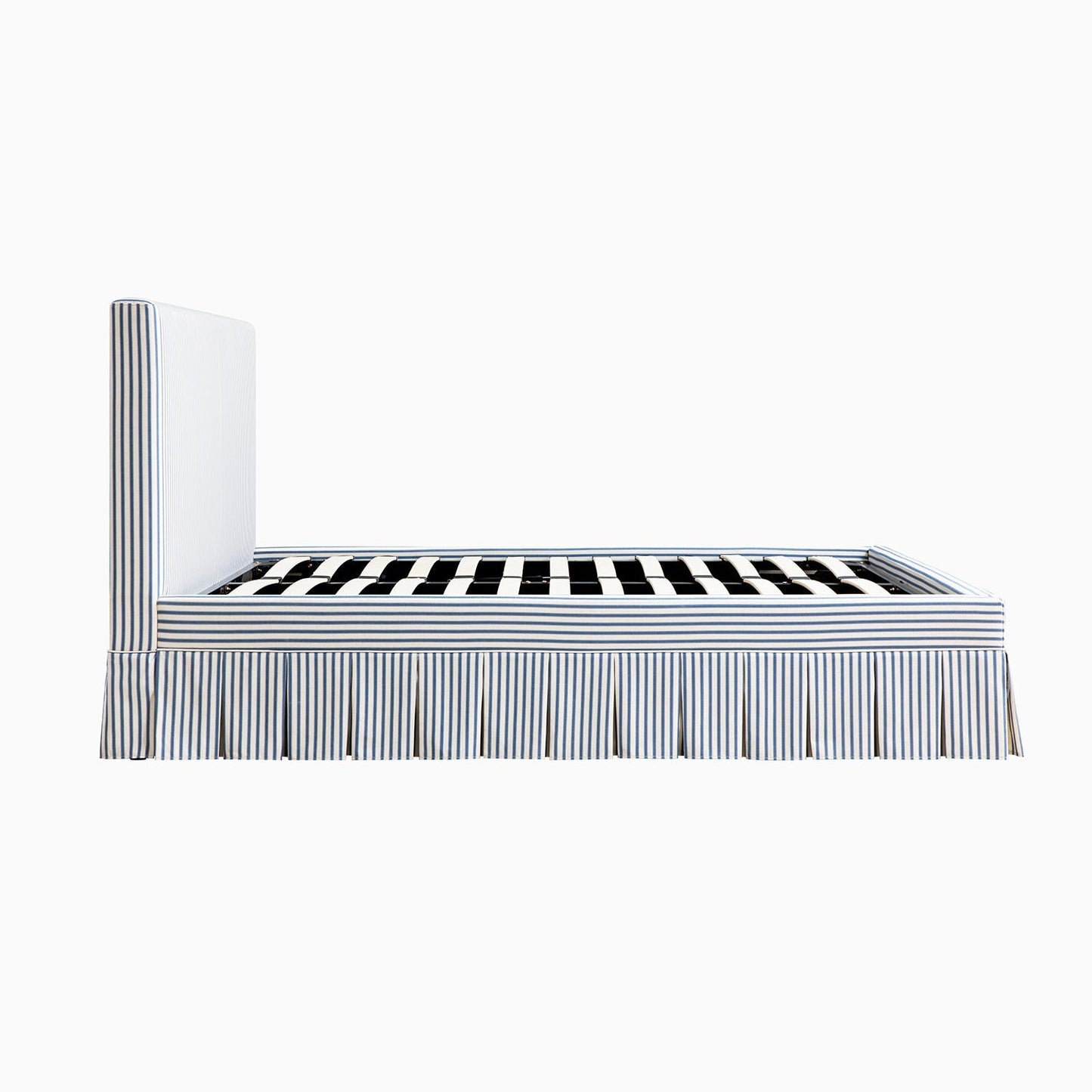 Egerton Box-Pleat Ottoman Bed with Storage, Blue Striped Linen