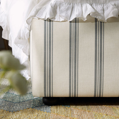 Celeste Upholstered Bed with Storage with Ruffled Headboard, Laurel Green Stripe