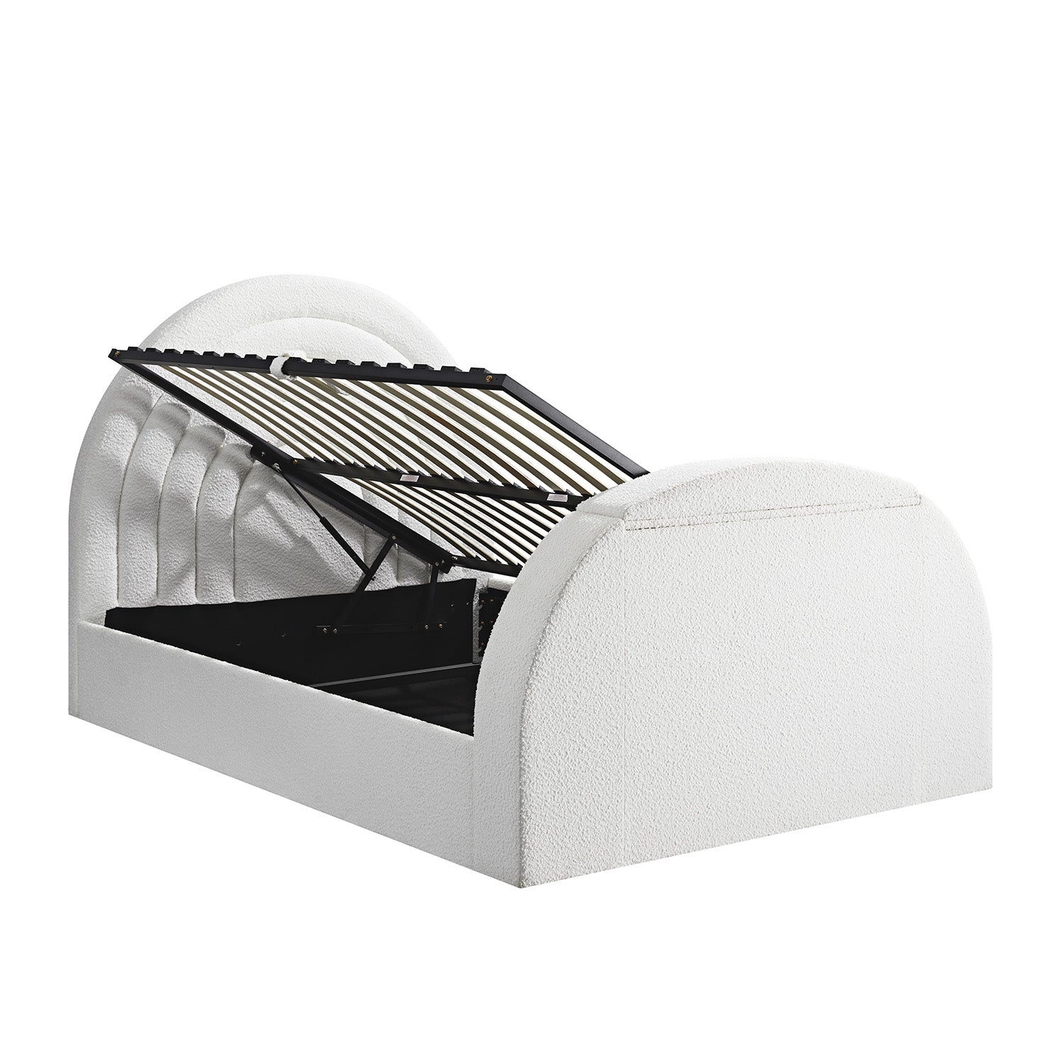 Archer White Boucle TV Bed with Ottoman Storage