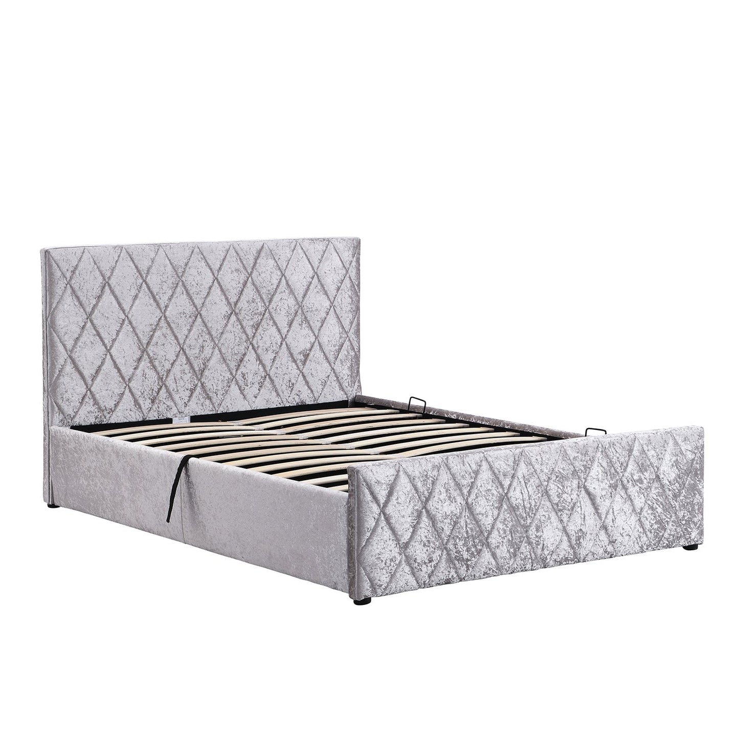 Hayden Crushed Velvet Side Lift Storage Ottoman Bed Upholstered Bed Frame Silver