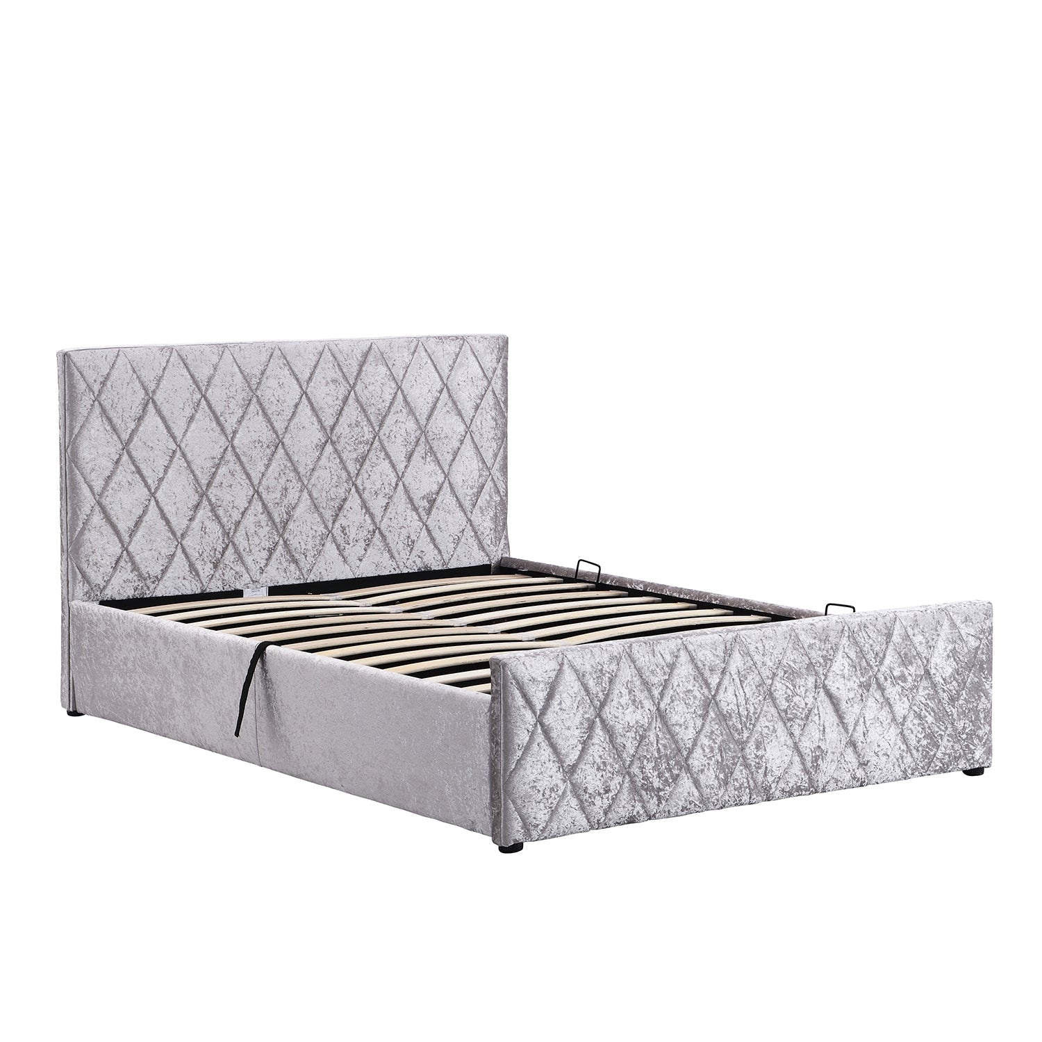 Hayden Crushed Velvet Side Lift Storage Ottoman Bed Upholstered Bed Frame Silver