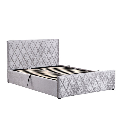 Hayden Crushed Velvet Side Lift Storage Ottoman Bed Upholstered Bed Frame Silver