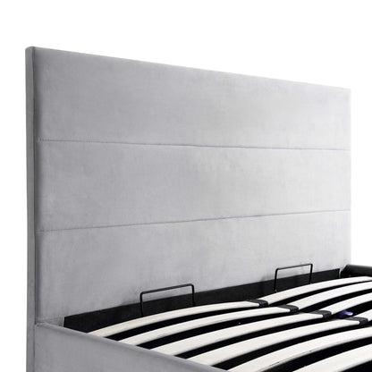 Buxton End Opening Ottoman Bed with Storage Frame with Multi-colour LED Light Strip (Light Grey Velvet)