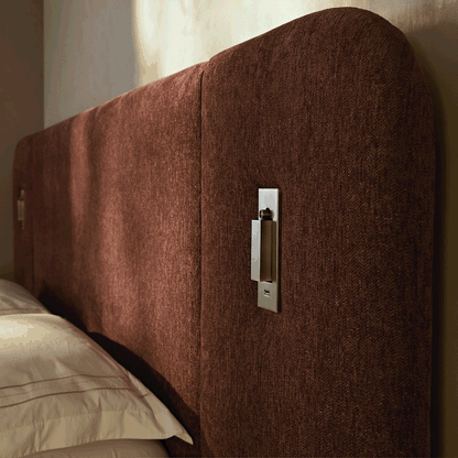 Della Extended Headboard Bed with Storage, Burnt Brick Chenille